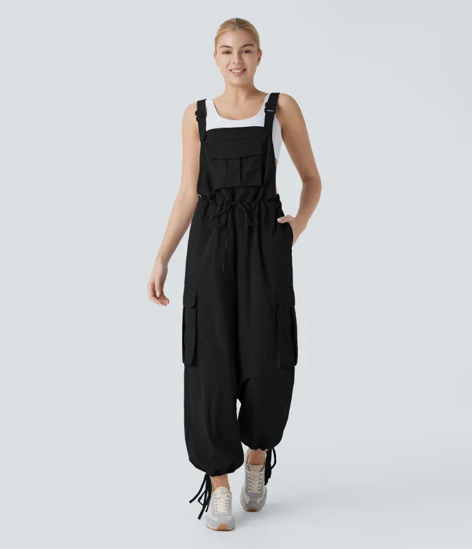 Halara Mono cargo casual con bolsillos, tirantes y cordón ajustables - Black - M(regular) sold by Halara