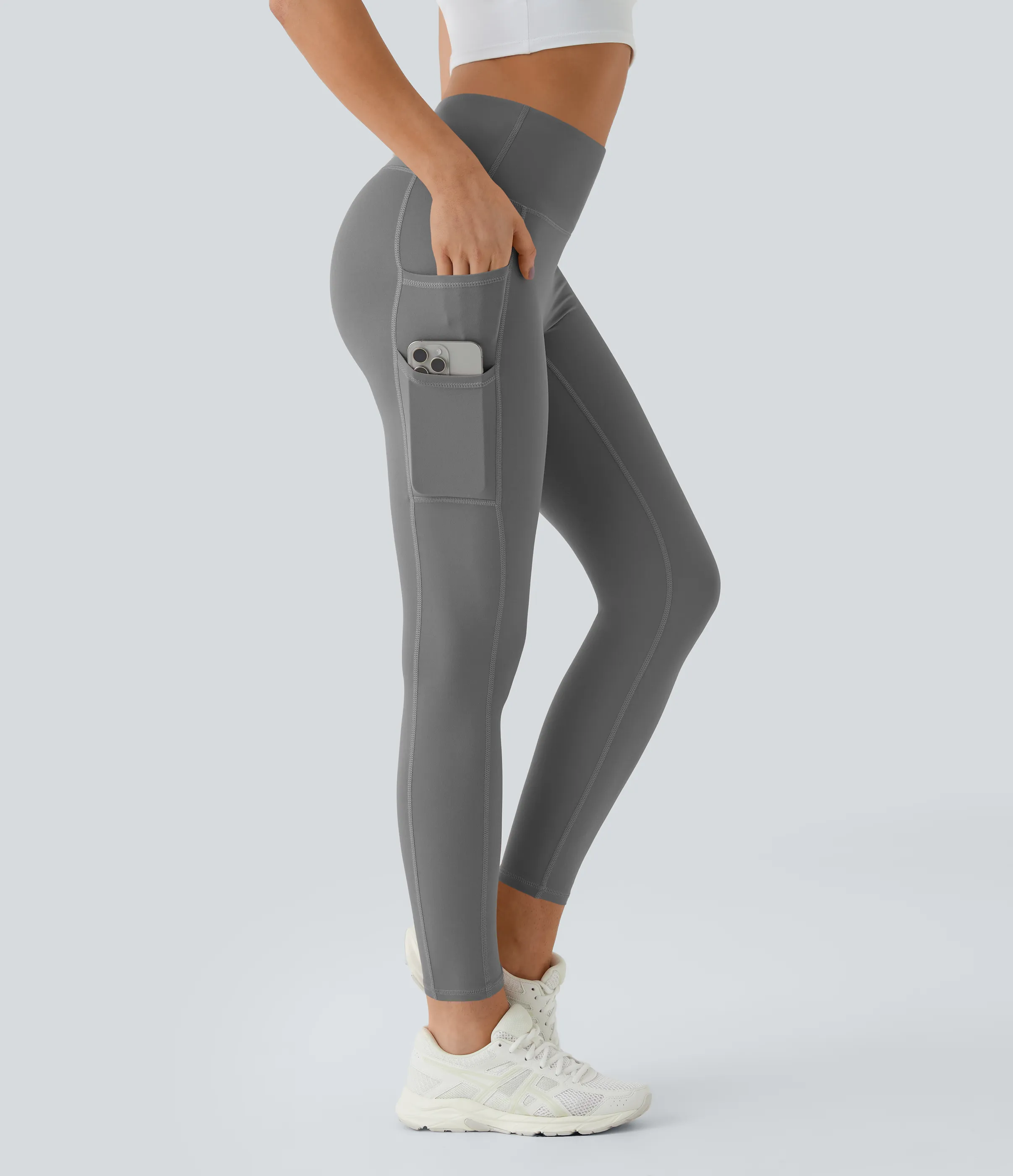 Halara Leggings Softlyzero™ liso bolsillo doble tiro alto-UPF50+ - Steel Gray - XS(7/8) sold by Halara