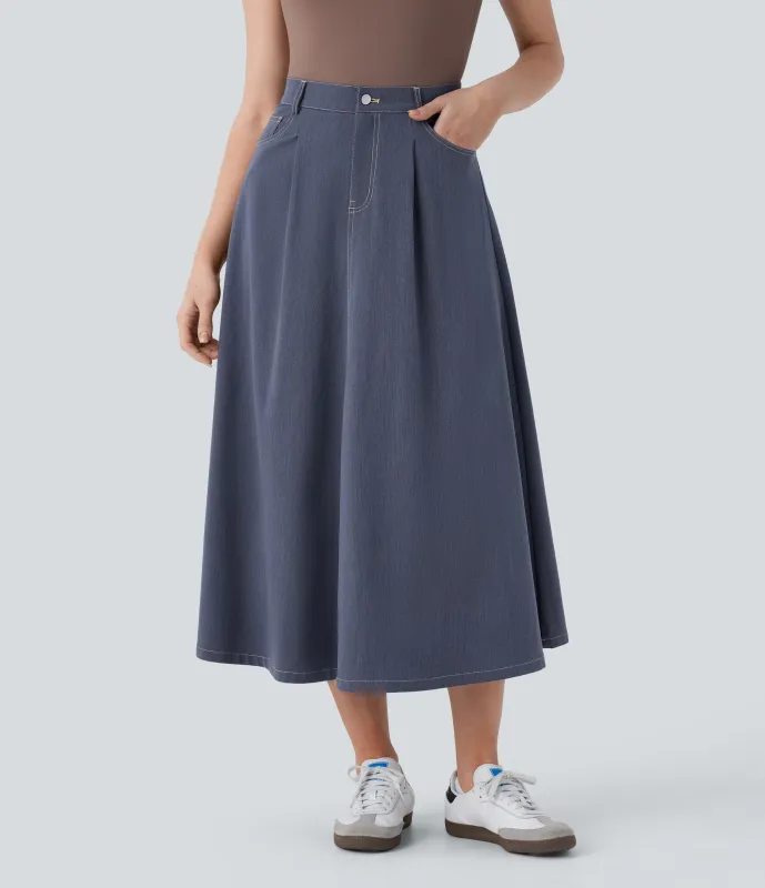 Halara Falda acampanada tiro alto múltiple bolsillo midi - Night Sea Blue - M(regular) sold by Halara