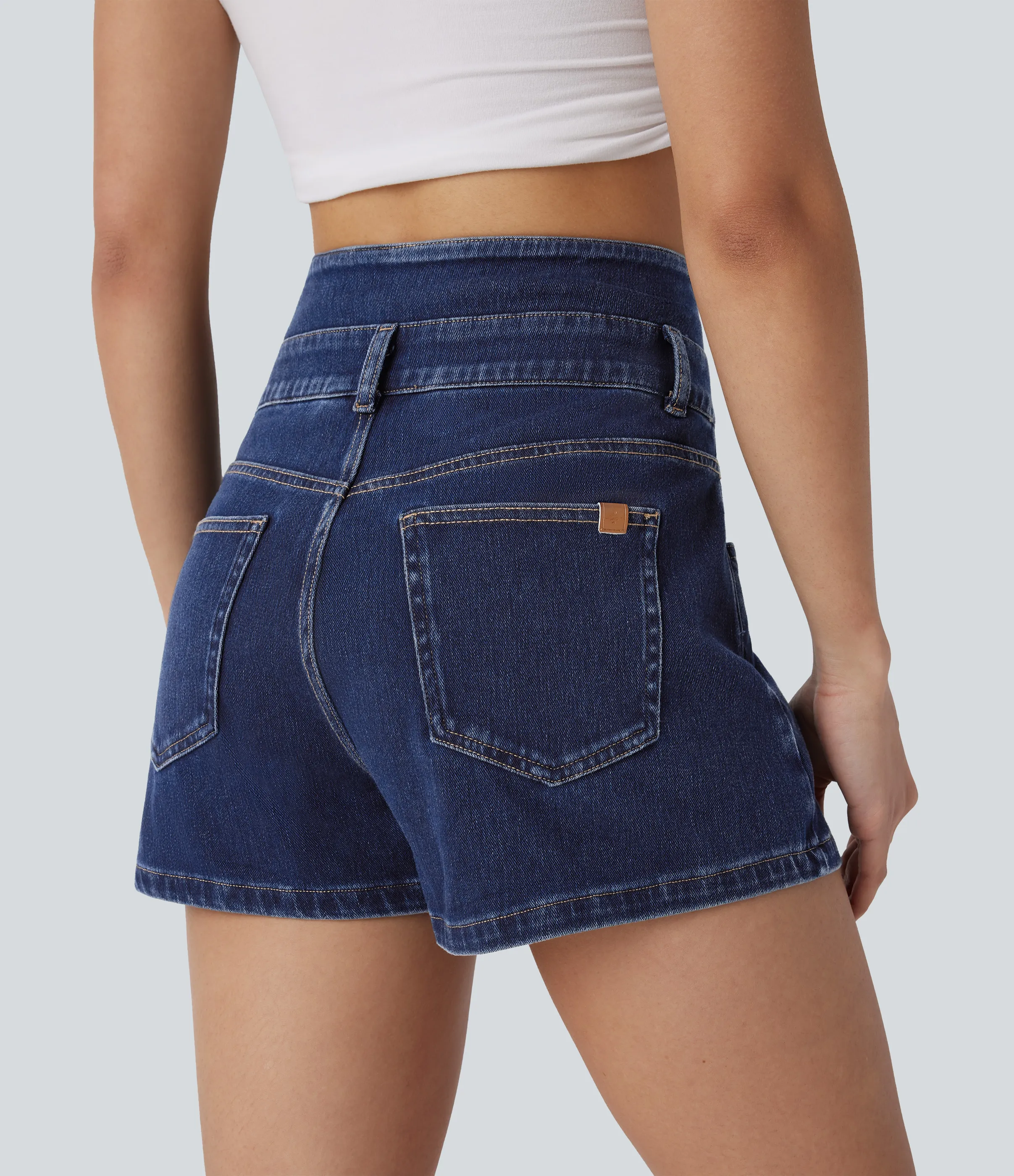 Halara Pantalón corto Halara Flex™ Denim mezclilla elástico botón decorativo tiro alto 6.3cm - Midnight Blue Denim - M(regular) sold by Halara product image thumbnail 5