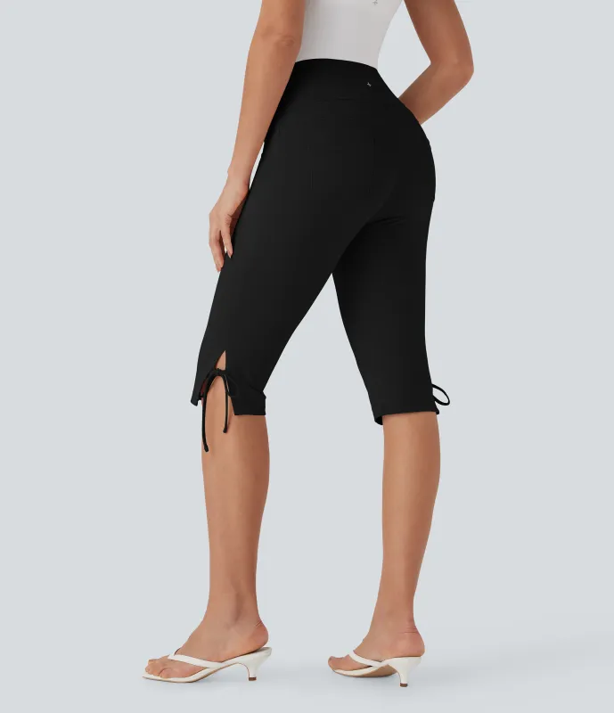 Halara Pantalones capri casuales de tiro medio con cordones y bolsillos traseros - Black - M(regular) sold by Halara