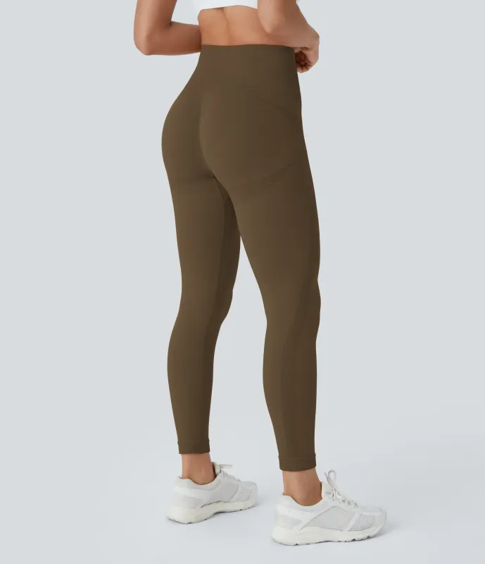 Halara Leggings yoga tiro alto frunce 7/8 flujo sin costura - Dawn Brown - XS(7/8) sold by Halara