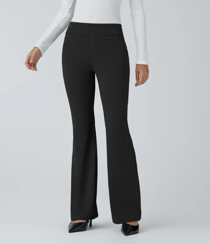 Halara Pantalón oficina tiro medio bolsillo lateral posterior ligero acampanado - Black - M(regular) made by Halara