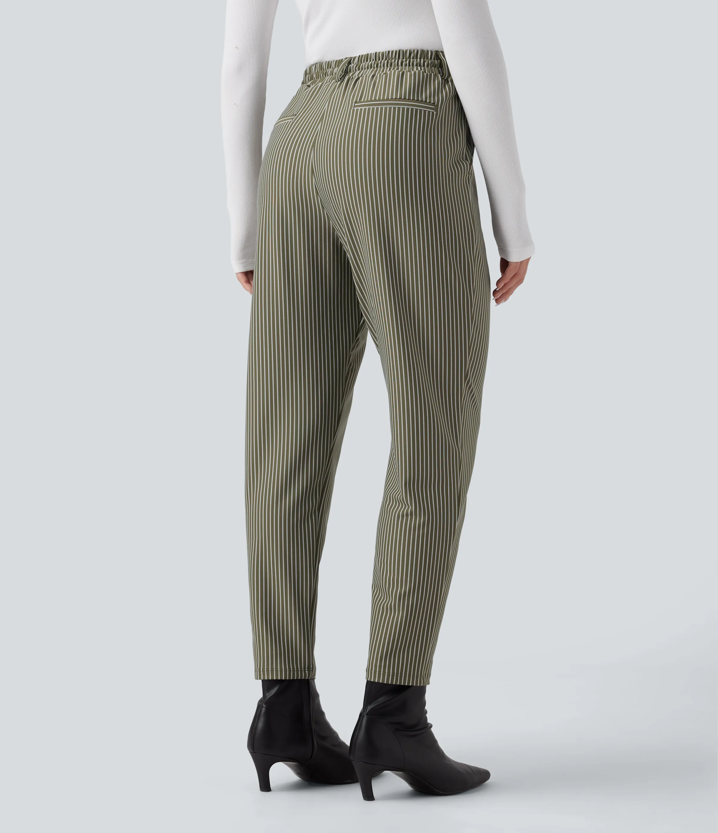 Halara Pantalones de oficina de tiro medio con rayas cónicas, cordón y bolsillos - Camo Olive Green - XS(regular) sold by Halara product image thumbnail 3