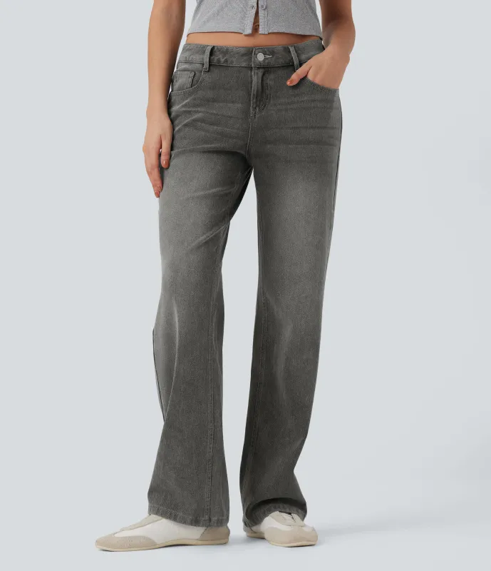 Halara Jeans casuales rectos Halara Flex™ de tiro bajo con bolsillos - Cool Gray Denim - L(regular) sold by Halara
