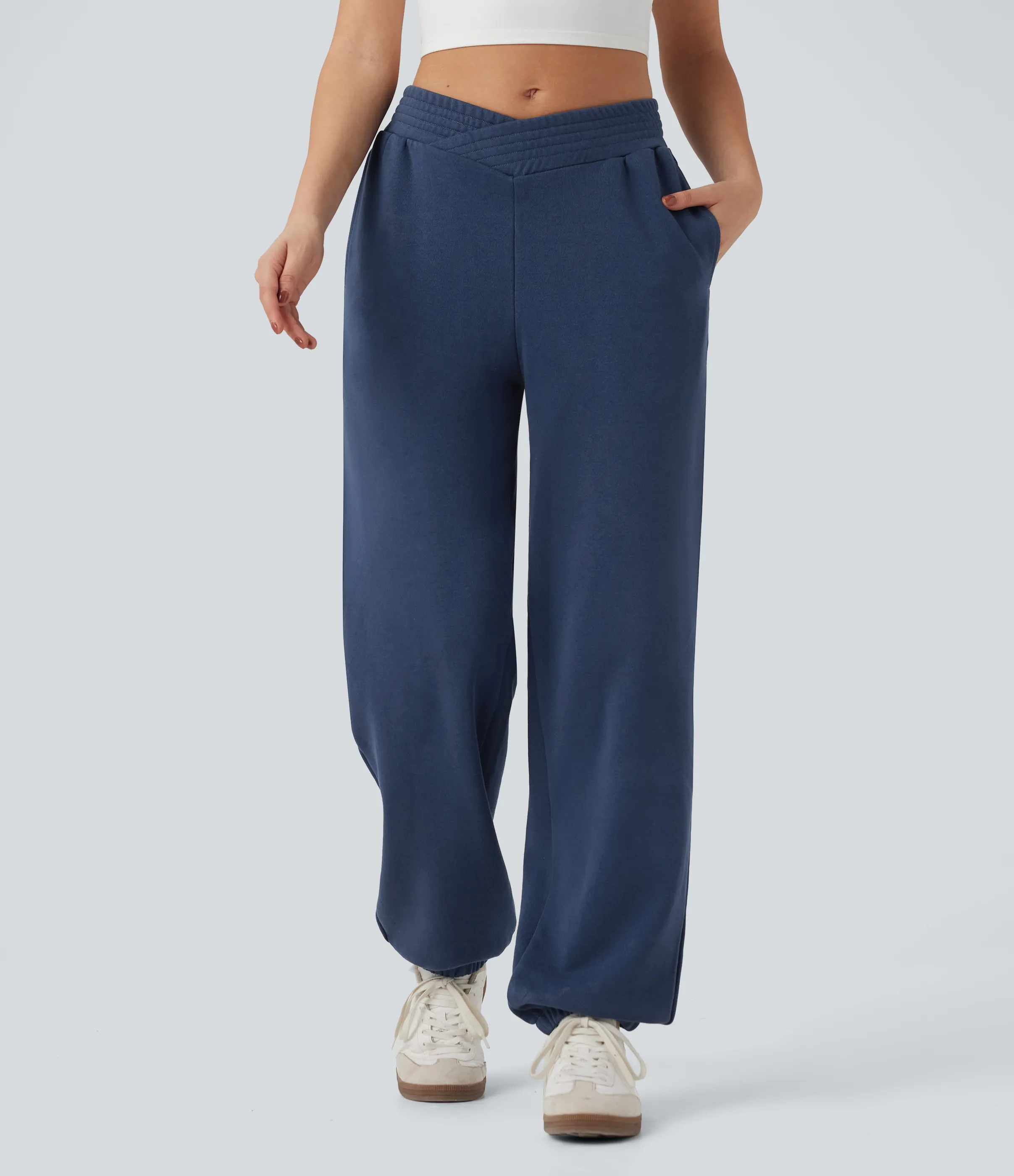 Halara Joggers casuales de algodón con tiro medio y bolsillos - Insignia Blue - M(regular) sold by Halara