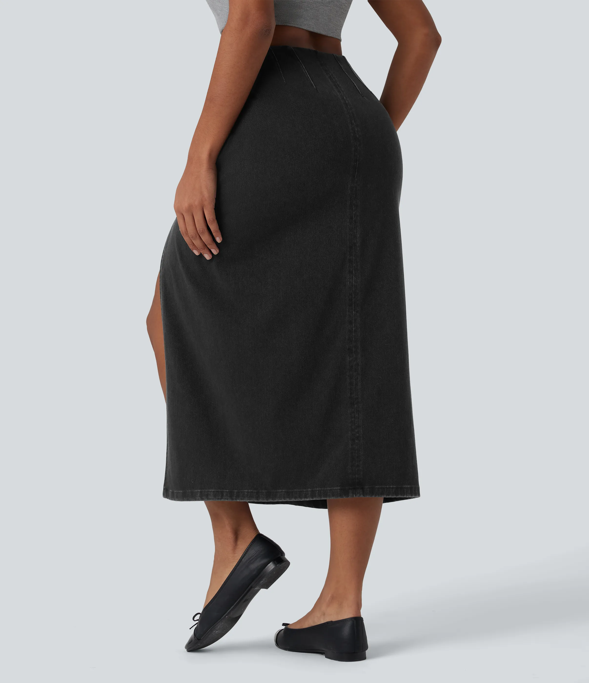 Halara Falda vaquera informal midi ajustada con abertura y cintura alta 2 en 1 de Halara Flex™ - Phantom Denim - S(regular) sold by Halara product image thumbnail 3