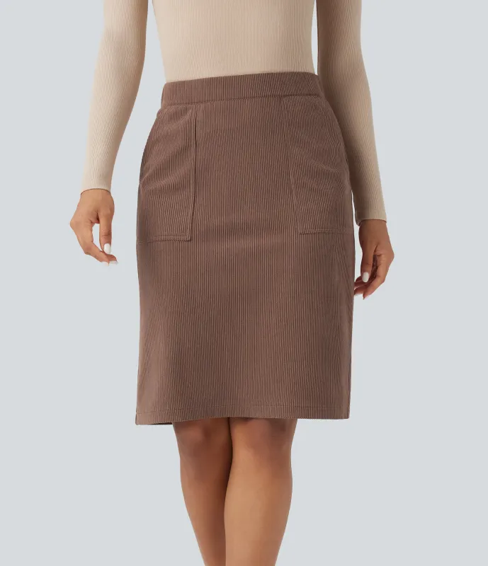 Halara Falda casual de pana con abertura en corte de A y cintura alta con bolsillos - Acorn - S(regular) sold by Halara