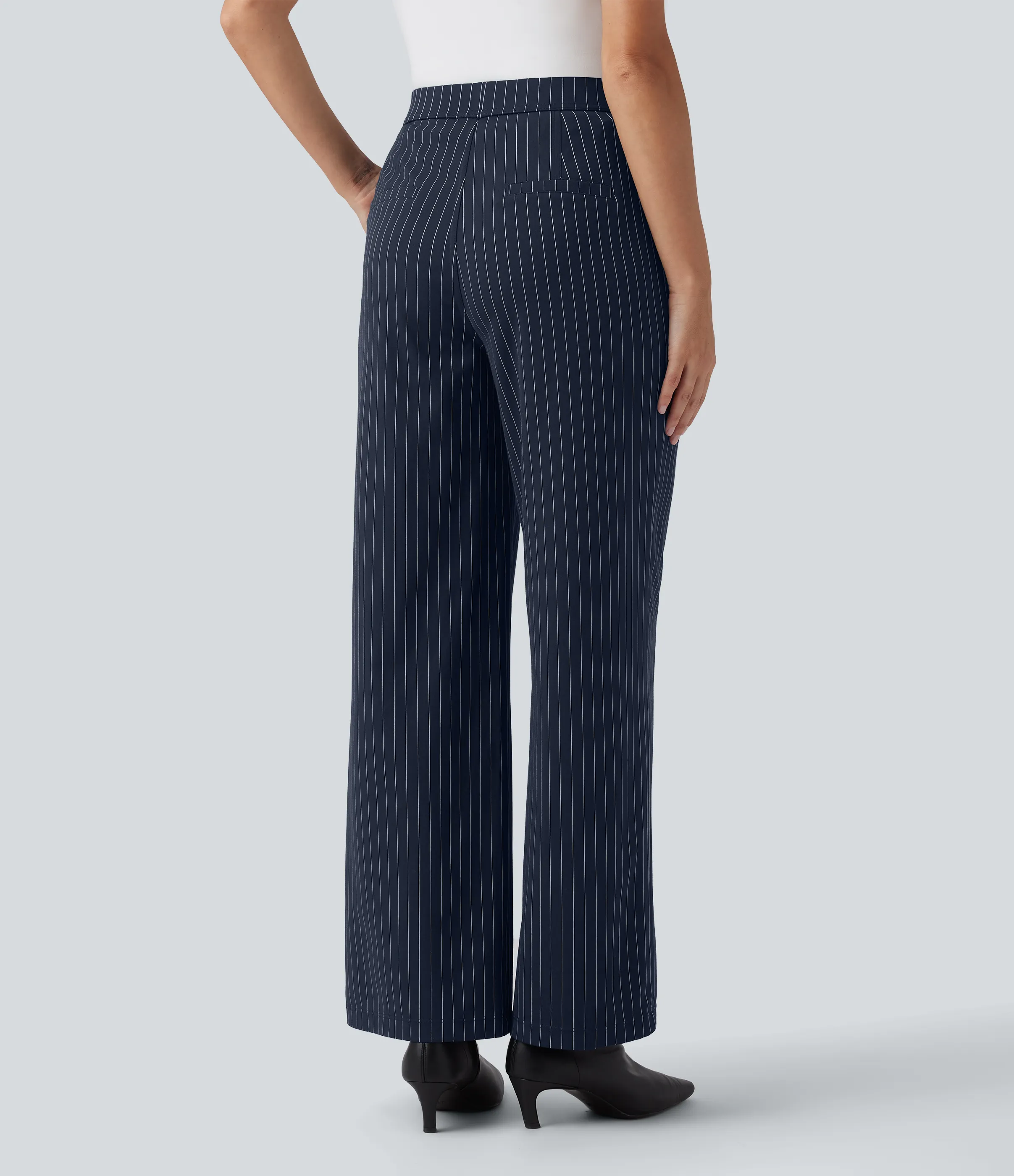 Halara Pantalones de oficina rectos de tiro alto con rayas y tacto fresco con bolsillos - Navy Pinstripe - S(regular) sold by Halara product image thumbnail 2