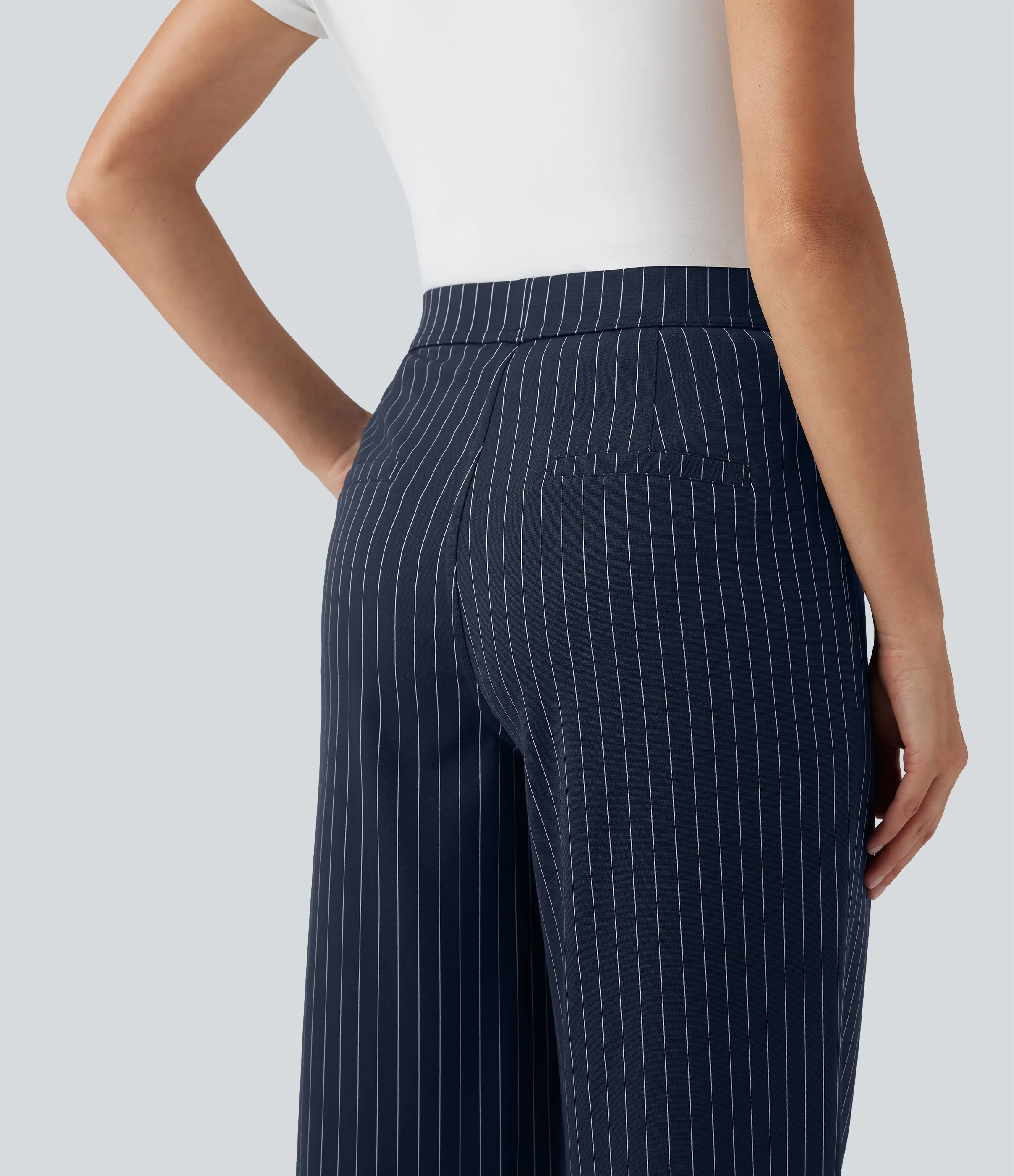 Halara Pantalones de oficina rectos de tiro alto con rayas y tacto fresco con bolsillos - Navy Pinstripe - S(regular) sold by Halara product image thumbnail 5
