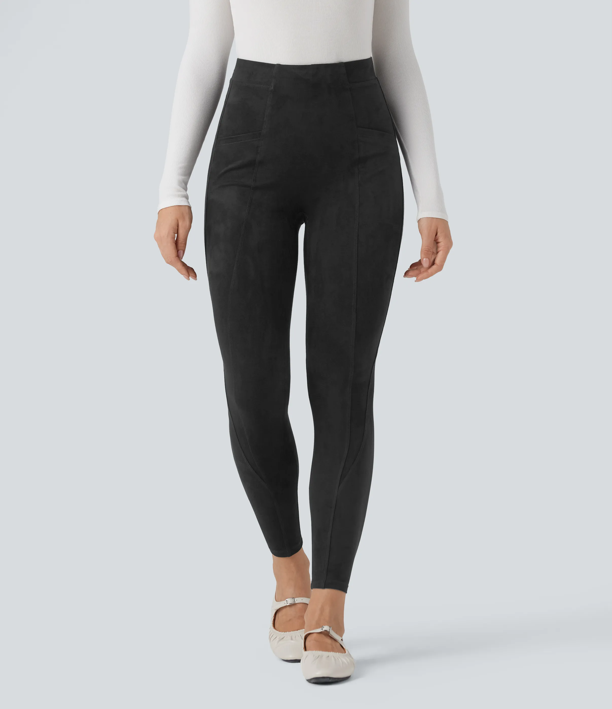 Halara Leggings casuales de ante de 7/8 con tiro alto y control de abdomen con bolsillos - Black - XL(7/8) sold by Halara product image thumbnail 5
