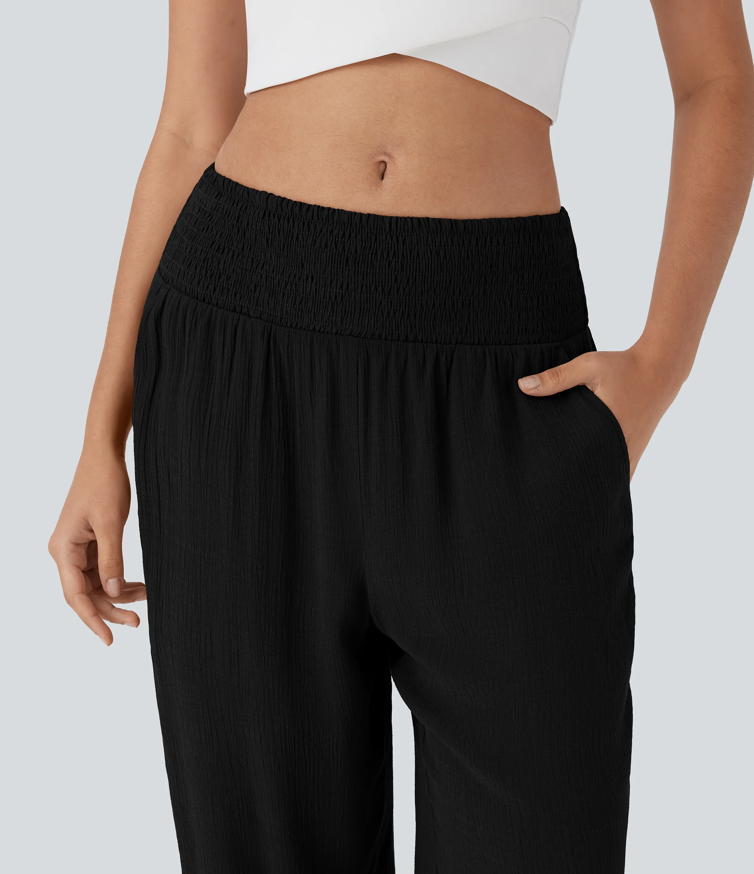 Halara Pantalón resort tiro medio bolsillo lateral fruncido - Black - S(regular) sold by Halara product image thumbnail 5