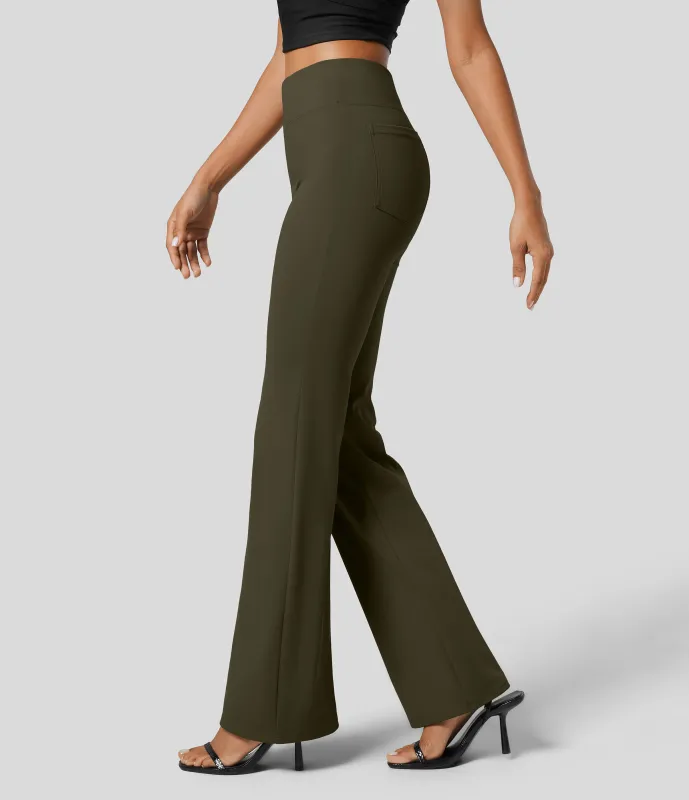 Halara Pantalón Halara Flex™ oficina tiro alto bolsillo trasero ligero acampanado - Forest Night - XL(petite) sold by Halara