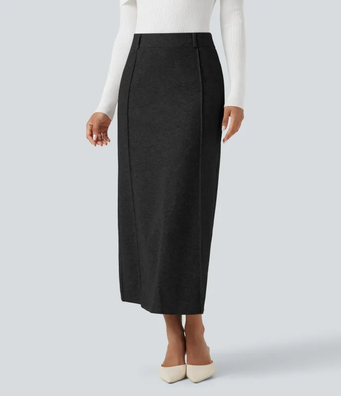 Halara Falda midi casual de polar con abertura y tiro alto - Black - XL(regular) sold by Halara