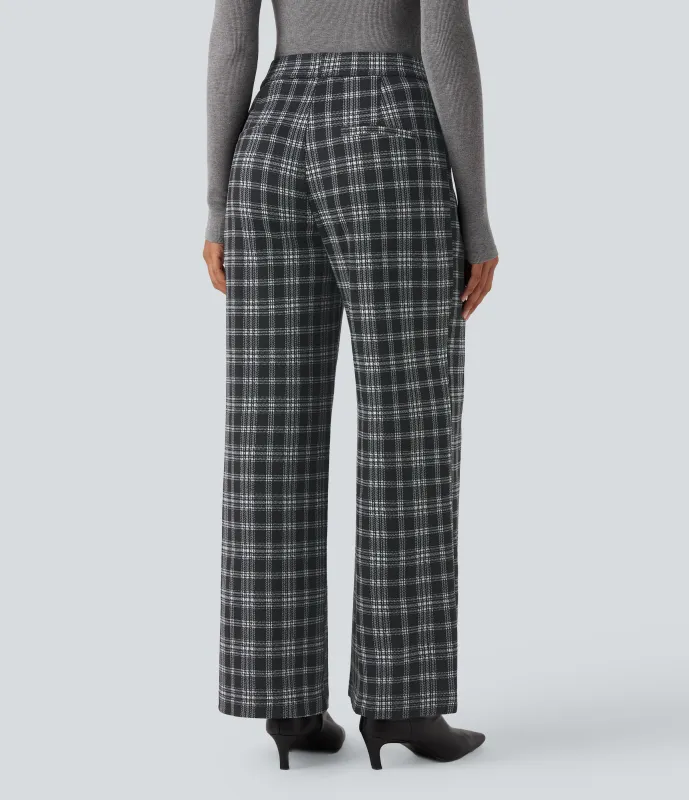 Halara Pantalones de oficina rectos Halara Flex™ de tiro alto con de pata de gallo y bolsillos - Black Tartan Plaid - XL(regular) sold by Halara
