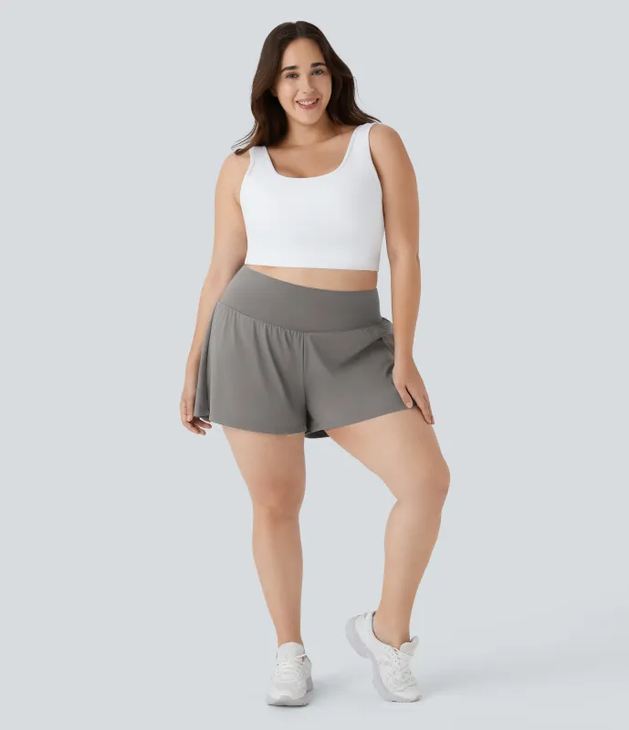 Halara Pantalón corto talla grande yoga 2 en 1 tiro súper alto bolsillo trasero oculto lateral más largo 10cm - Steeple Gray - 2X(Long) made by Halara