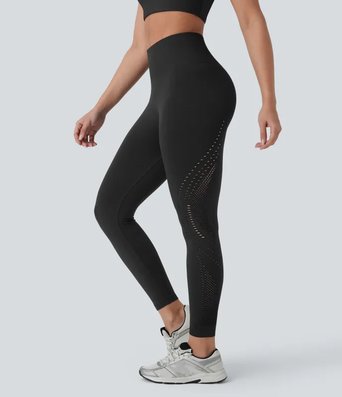 Halara Leggings yoga tiro alto perforado 7/8 sin costura - Black - XS(full_length) sold by Halara