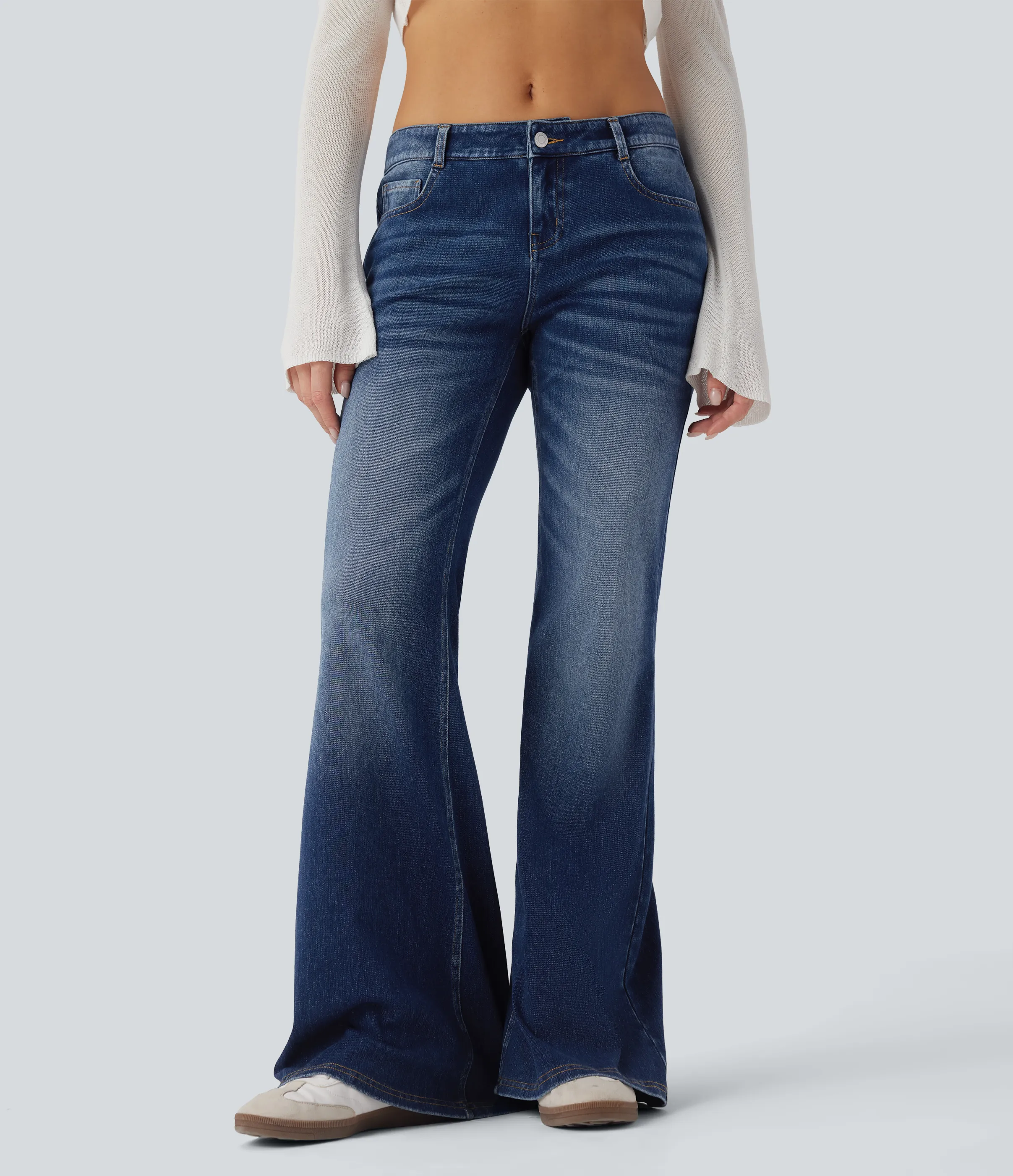 Halara Jeans casuales Halara Flex™ acampanados de tiro bajo con lavado y bolsillos - Estate Blue Denim - XL(regular) sold by Halara