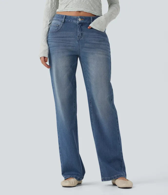 Halara Jeans casuales rectos Halara Flex™ de tiro bajo con bolsillos -  Blue Jasper Denim - XL(regular) sold by Halara