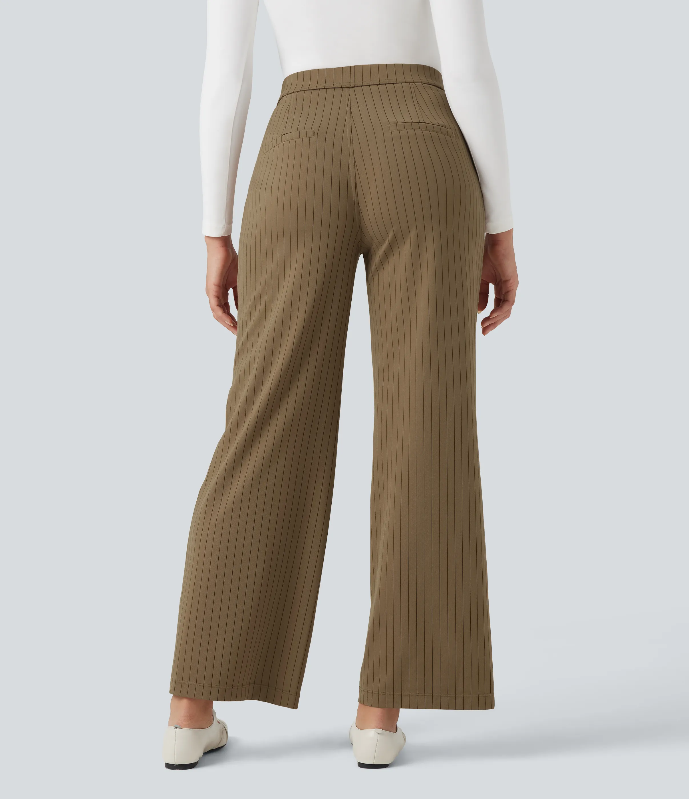 Halara Pantalones de oficina rectos de tiro alto con rayas y tacto fresco con bolsillos - Brown Pinstripe - XL(regular) sold by Halara product image thumbnail 2