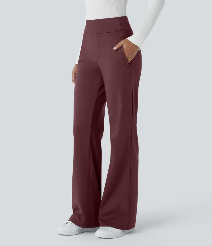 Halara Pantalón oficina acampanado bolsillo lateral tiro alto - Red Mahogany - XS(tall) sold by Halara