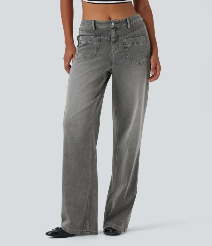 Halara Jeans casuales Halara Flex™ de tiro medio de pierna recta y bolsillos - Cool Gray Denim - XS(regular) sold by Halara