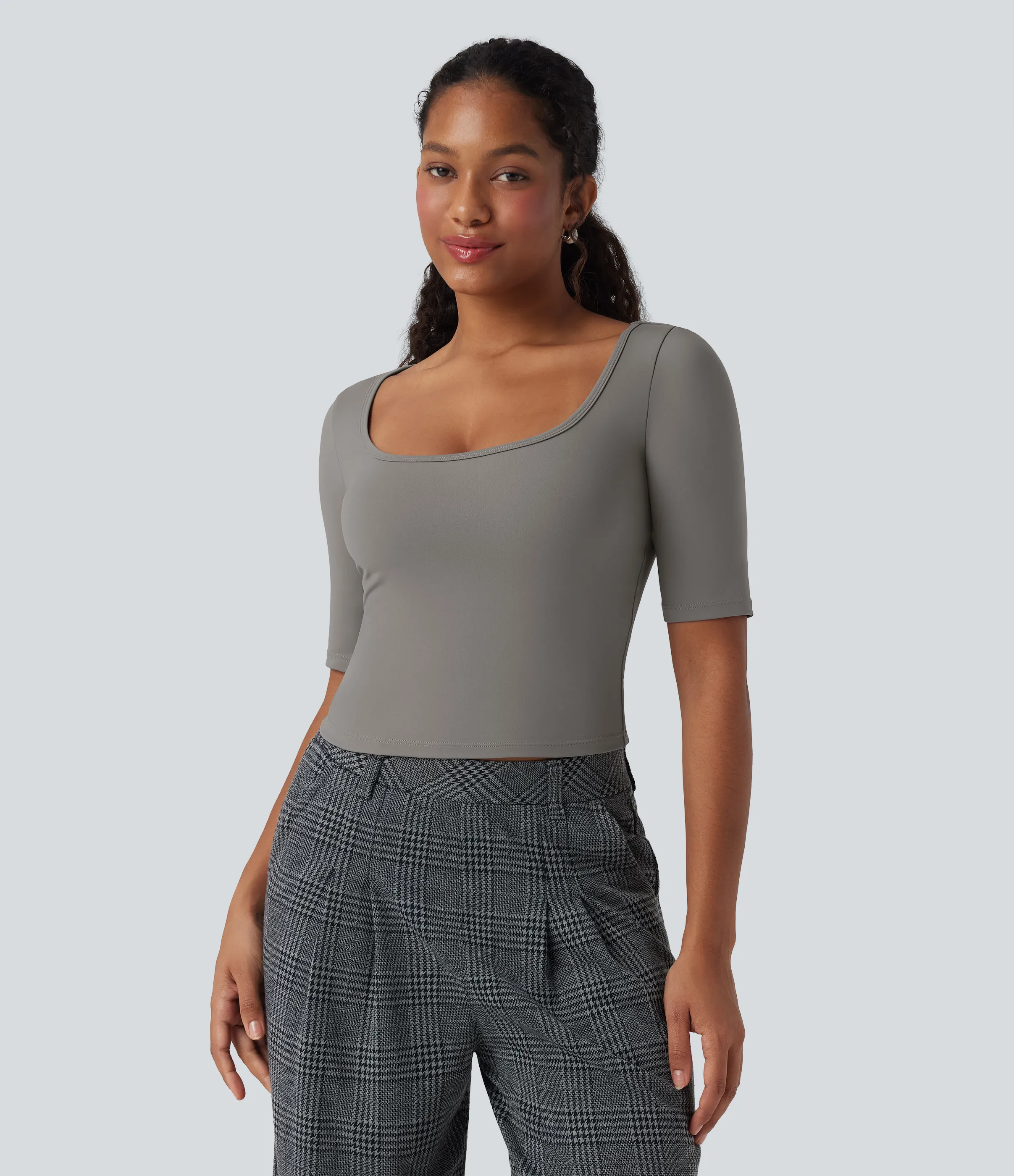 Halara Camiseta de oficina SoftlyZero™ de manga corta con cuello redondo y tacto fresco - Steeple Gray - M sold by Halara product image thumbnail 4