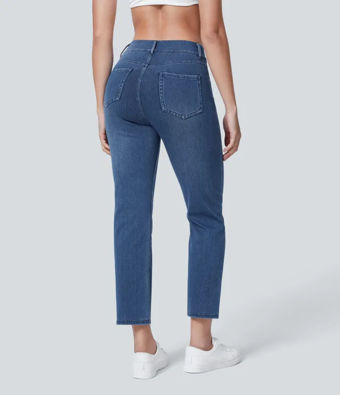 Halara Jeans Halara Flex™ Denim oficina mezclilla elástica lavado pierna recta múltiple bolsillo tiro medio - Royal Blue Denim - XL(regular) sold by Halara