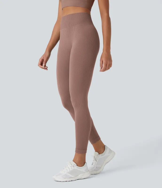 Halara Leggings yoga tiro alto control abdomen suave sin costura agradable piel 7/8 - Mocha Brown - XS(7/8) sold by Halara