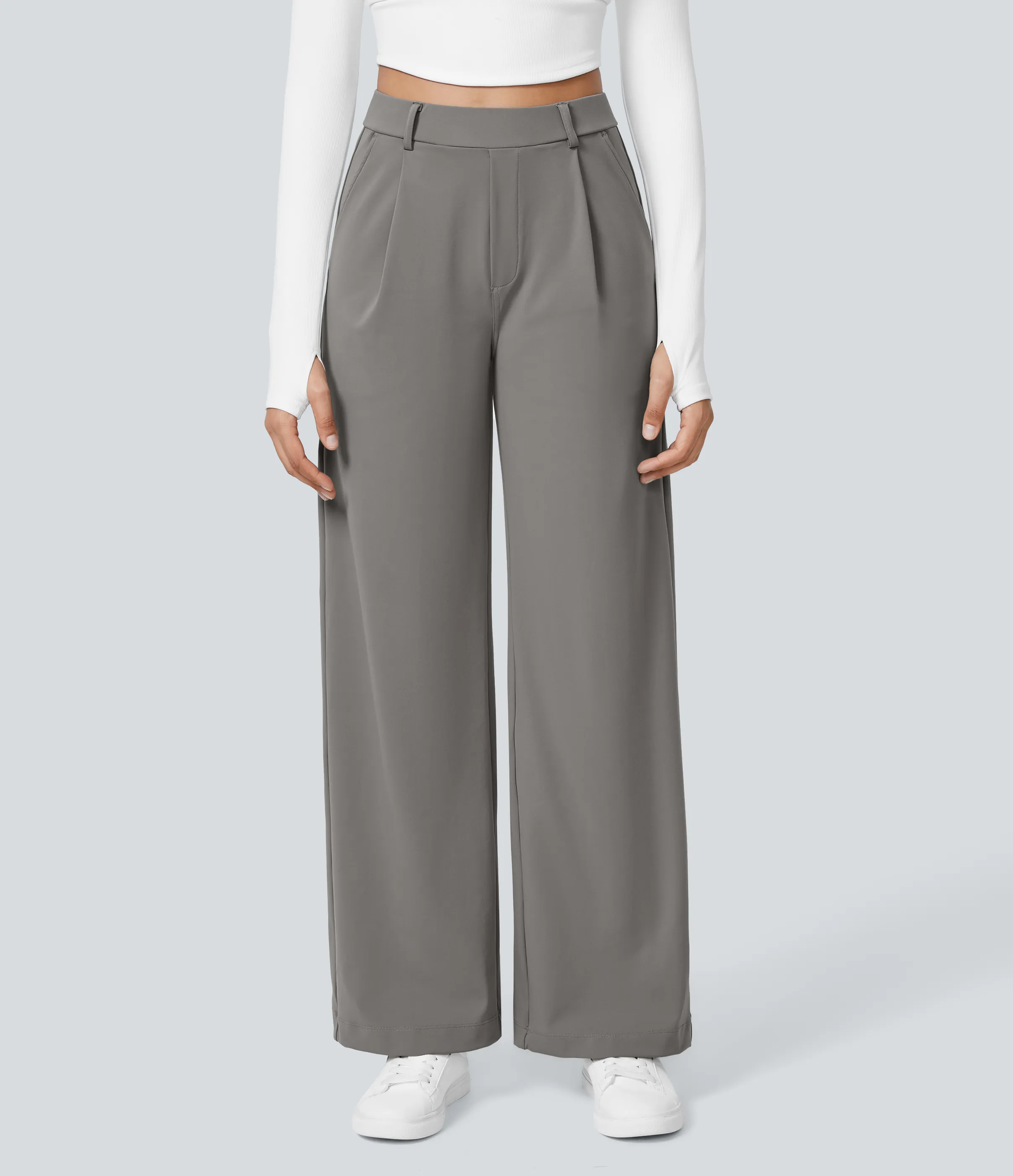 Halara Pantalón oficina pierna recta bolsillo lateral tiro alto pliegue - Silent Storm - L(regular) sold by Halara product image thumbnail 3