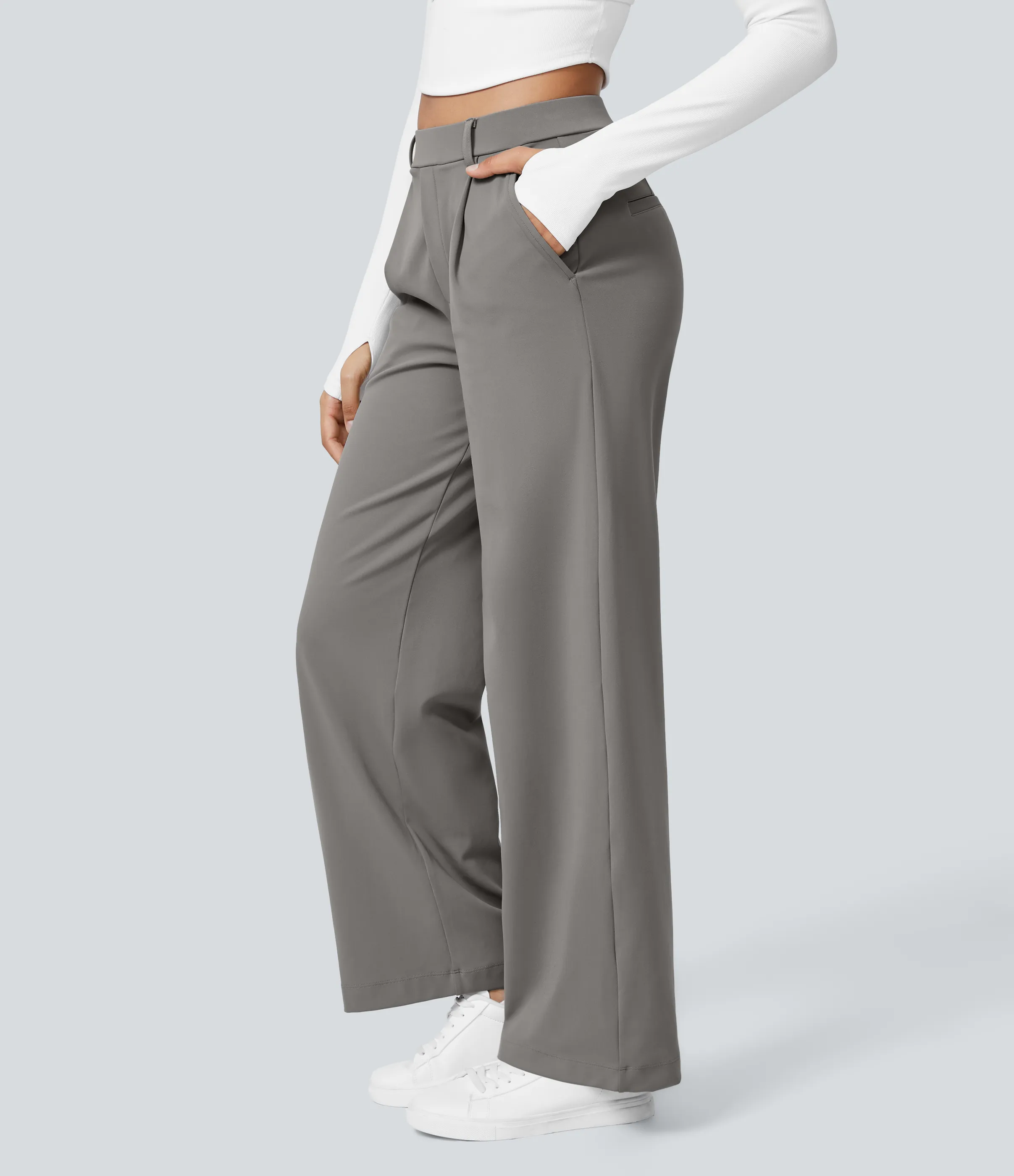 Halara Pantalón oficina pierna recta bolsillo lateral tiro alto pliegue - Silent Storm - L(regular) sold by Halara product image thumbnail 4