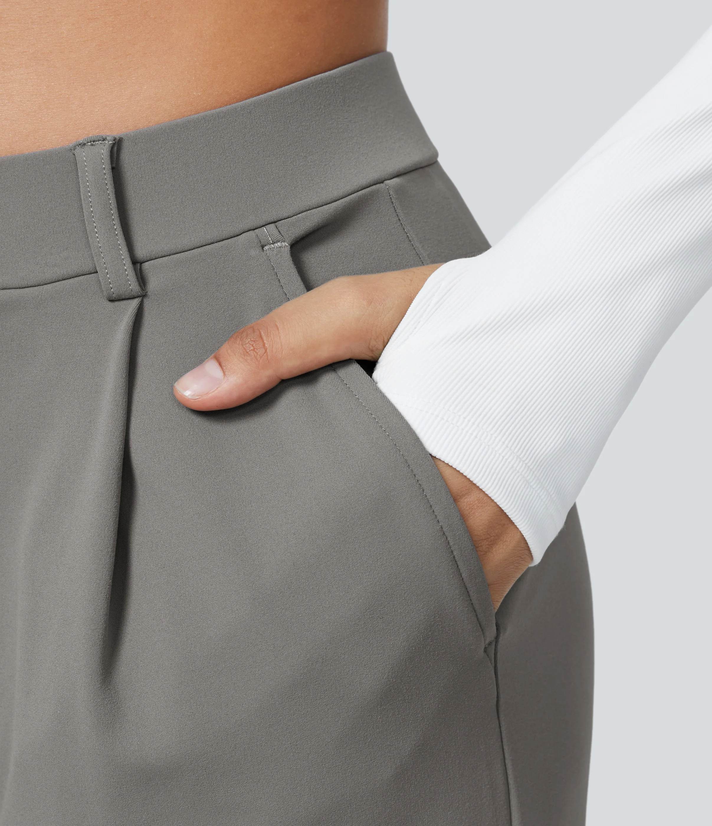 Halara Pantalón oficina pierna recta bolsillo lateral tiro alto pliegue - Silent Storm - L(regular) sold by Halara product image thumbnail 5