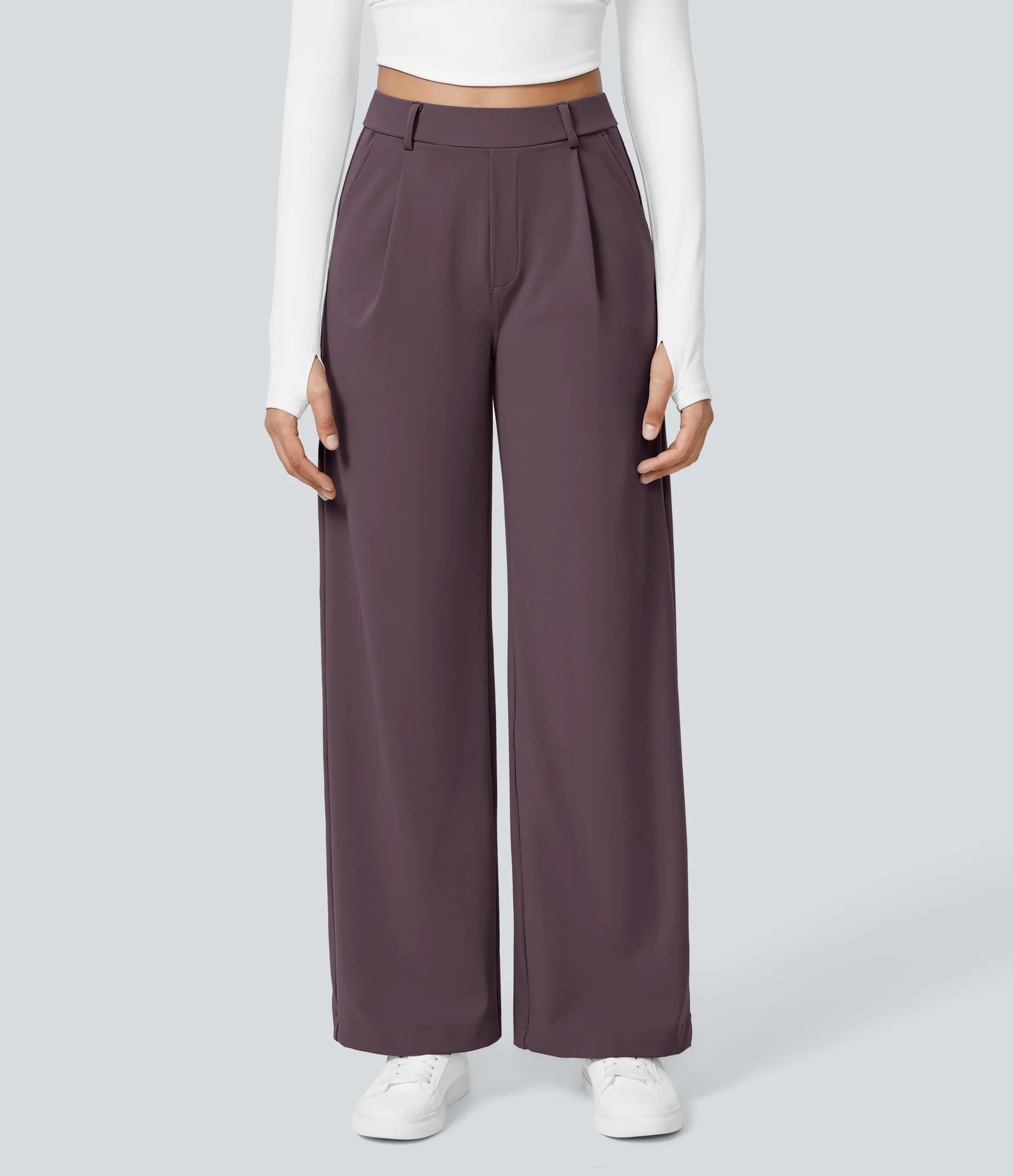 Halara Pantalón oficina pierna recta bolsillo lateral tiro alto pliegue - Dusky Evening purple - L(tall) sold by Halara product image thumbnail 3