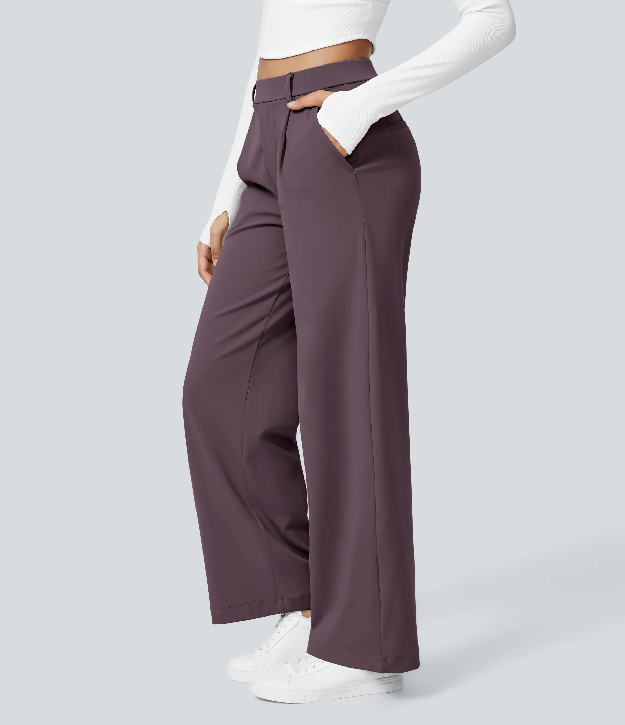 Halara Pantalón oficina pierna recta bolsillo lateral tiro alto pliegue - Dusky Evening purple - L(tall) sold by Halara product image thumbnail 4