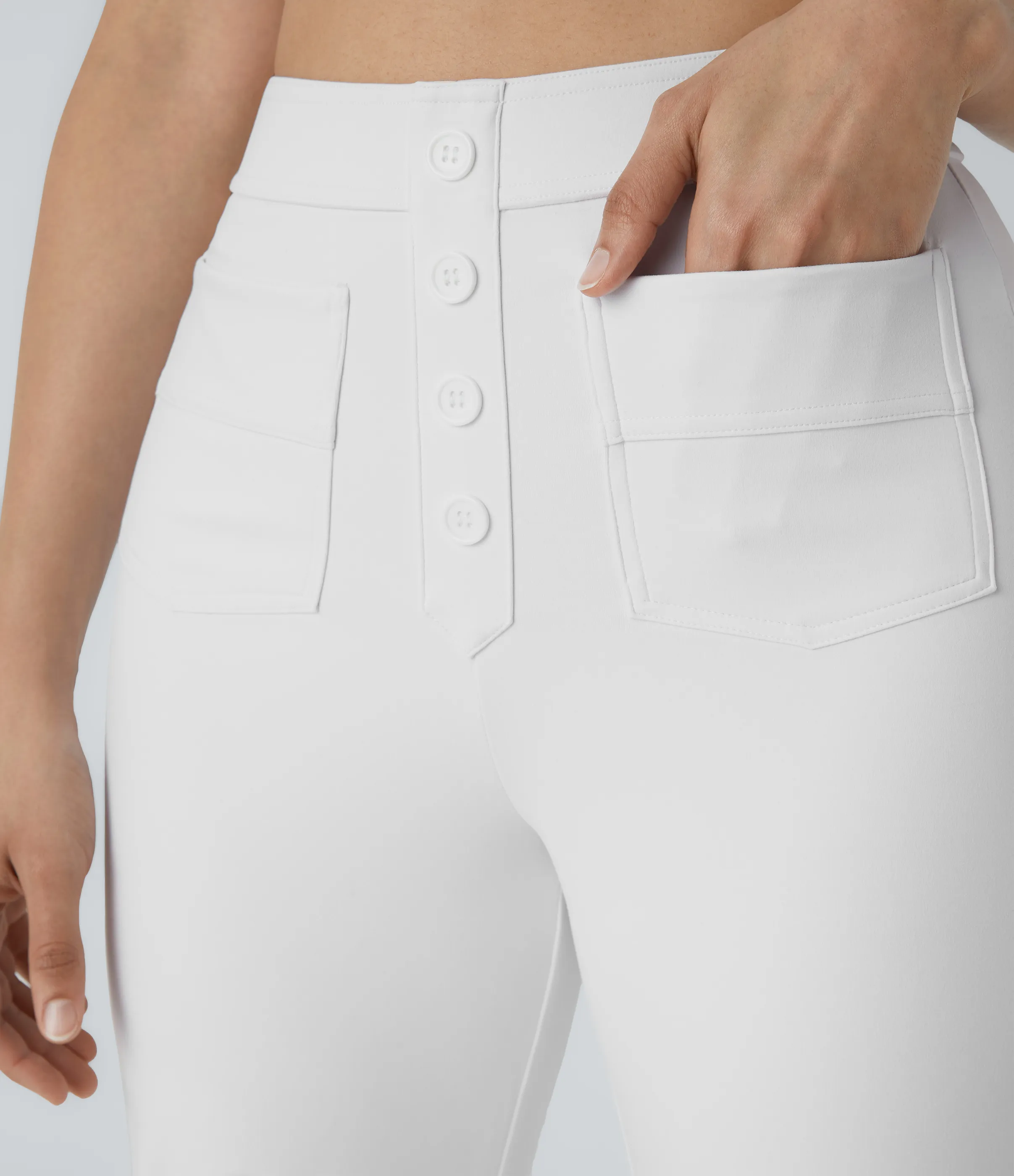Halara Pantalones pierna recta múltiple bolsillo botón tiro alto - White - M(regular) sold by Halara product image thumbnail 5