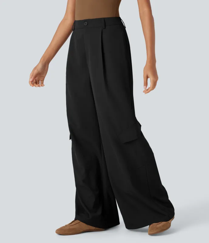 Halara Pantalones cargo casuales de tiro alto y pierna ancha con bolsillos - Black - S(regular) sold by Halara