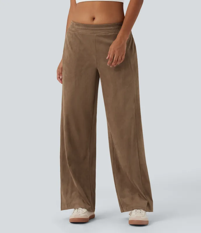 Halara Pantalones holgados de ante casuales de tiro medio con bolsillos - Coca Mocha - XL(regular) made by Halara