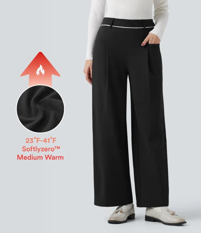 Halara Pantalones de oficina térmicos afelpados SoftlyZero™ de tiro medio con pierna recta y bolsillos - Black - S(regular) sold by Halara