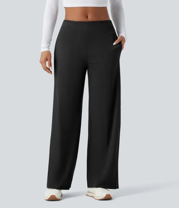 Halara Pantalones anchos casuales de tiro medio con bolsillos - Black - XS(regular) made by Halara