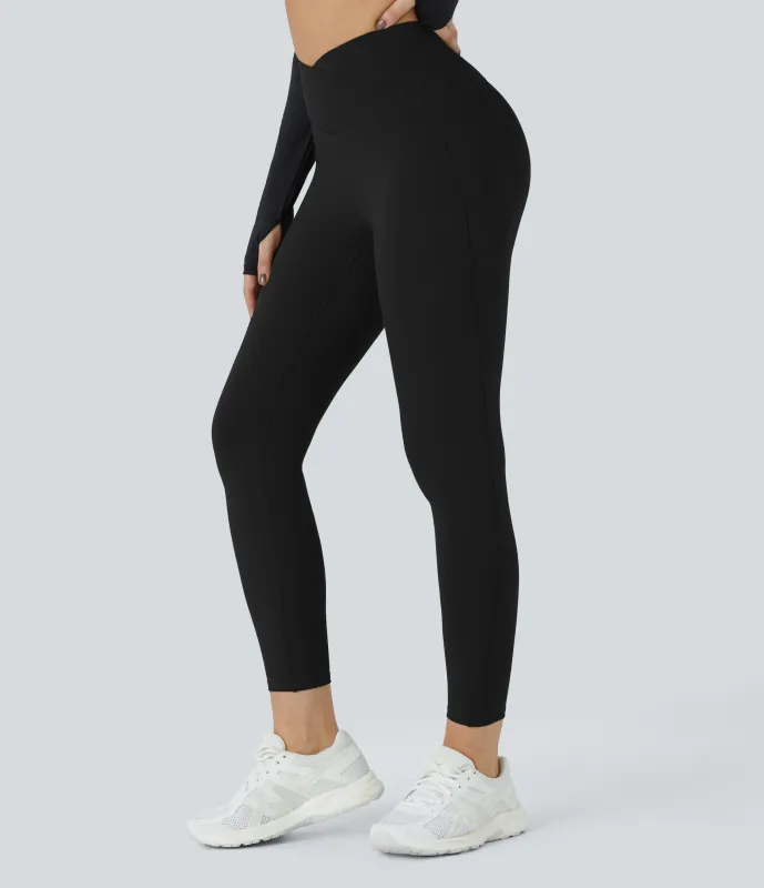 Halara Leggings de yoga Softlyzero™ con bolsillos laterales cruzados de tiro alto con felpa térmica  - Black - M(full_length) made by Halara
