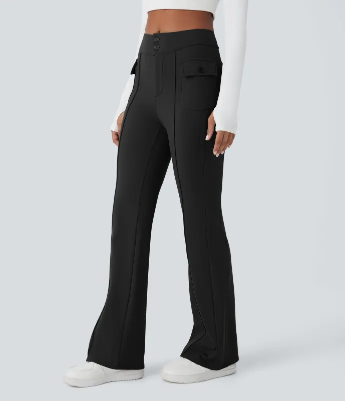 Halara Pantalón Softlyzero™ cargo acampanado bolsillo lateral solapa tiro alto térmico - Black - XS(regular) sold by Halara