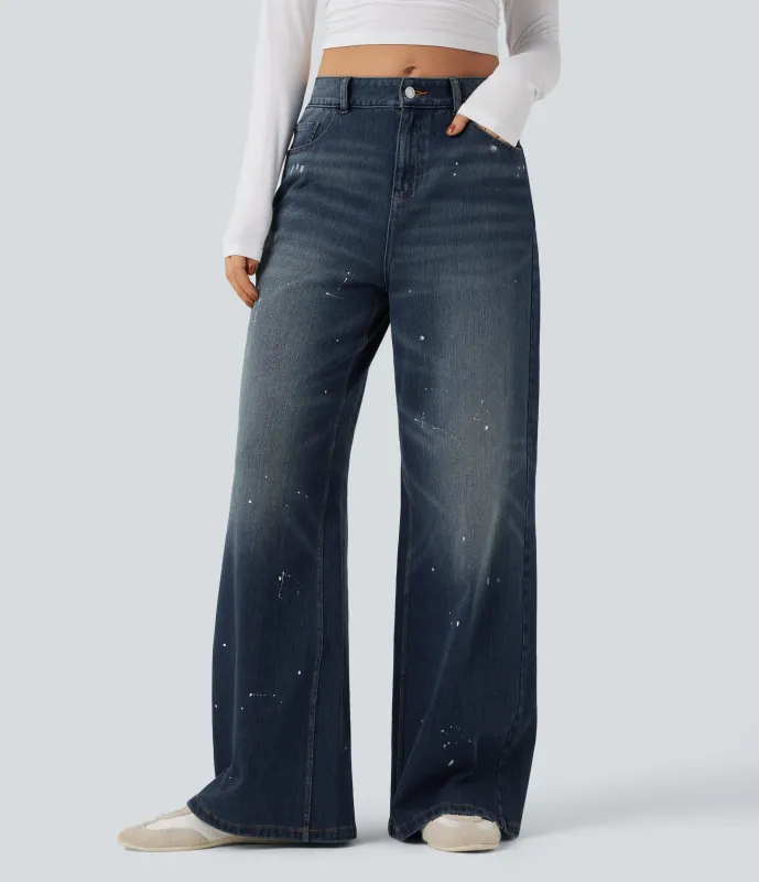 Halara Jeans casuales fluidos de tiro medio Halara Flex™ con bolsillos - Estate Blue Denim - XS(regular) sold by Halara