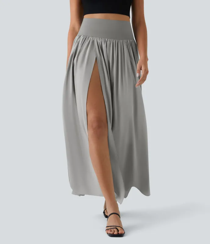 Halara Falda maxi Breezeful™ 2 en 1 fluida secado rápido división plisada tiro alto - Dust Gray - XL(regular) sold by Halara