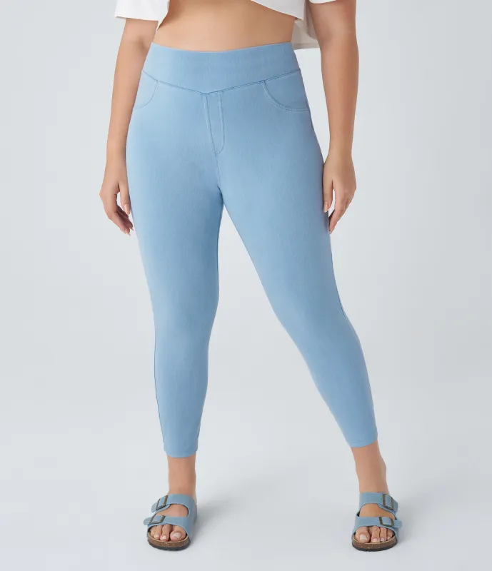 Halara Leggings Halara Flex™ Denim elásticos de talla grande con tiro alto y bolsillos traseros - Denim Cyan Blue - 1X sold by Halara