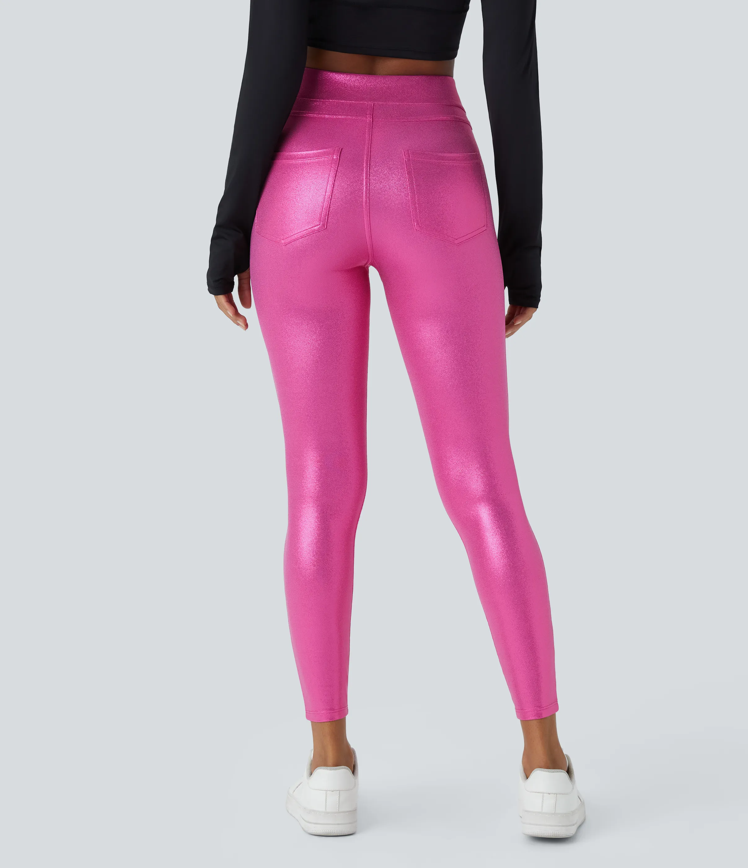 Halara Leggings oficina Softlyzero™ Faux Leather bolsillo lateral trasero tiro alto - Shiny Fuchsia Fedora - XS(7/8) sold by Halara product image thumbnail 3
