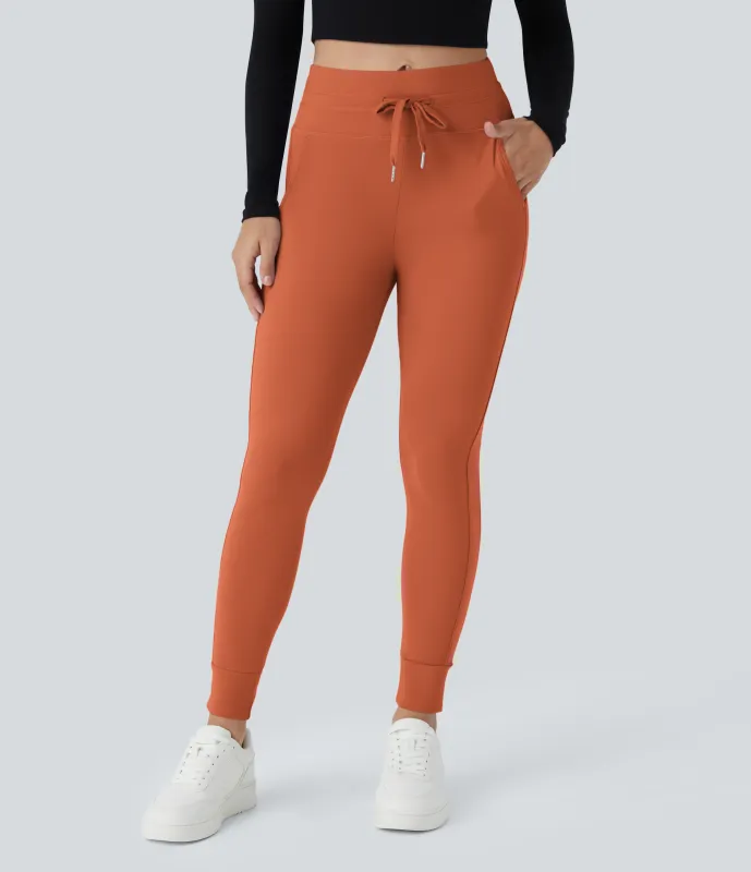 Halara Joggers Softlyzero™ Plush liso largo completo bolsillo lateral cordón tiro alto - Orange Rust - M(regular) sold by Halara