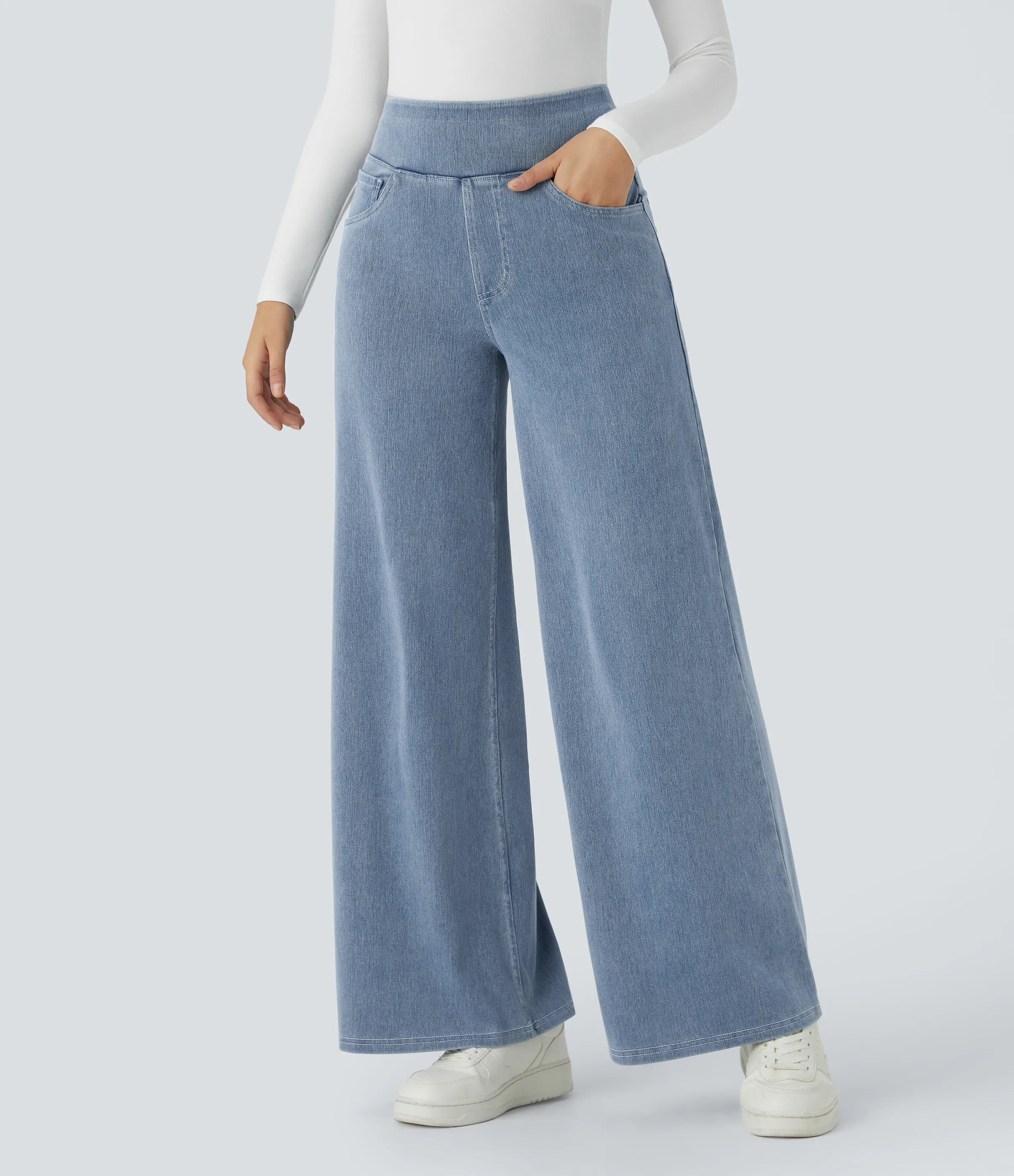 Halara Jeans Halara Flex™ Denim anchos elásticos de tiro alto y holgados con múltiples bolsillos - Ice Crevice Denim - XL(regular) sold by Halara product image thumbnail 2