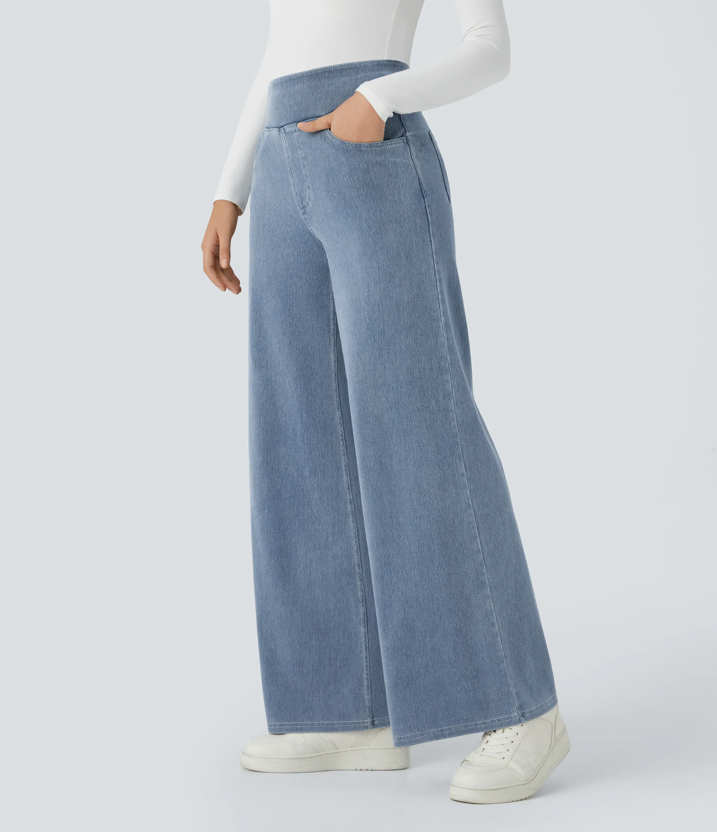 Halara Jeans Halara Flex™ Denim anchos elásticos de tiro alto y holgados con múltiples bolsillos - Ice Crevice Denim - XL(regular) sold by Halara product image thumbnail 4