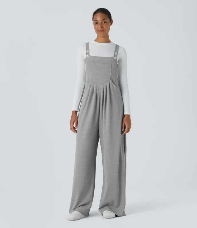 Halara Overol botón correa ajustable bolsillo múltiple gofre plisado - Waffle Gray - XL(petite) sold by Halara