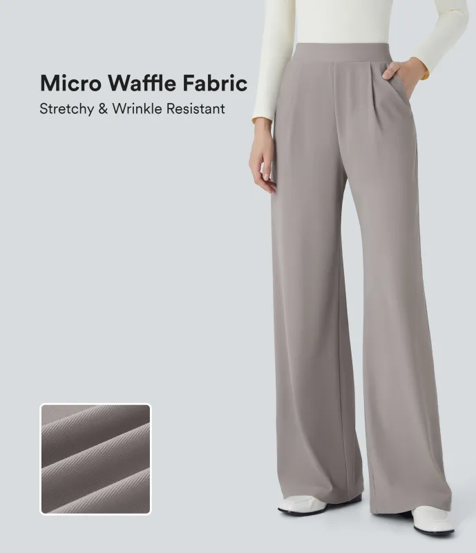 Halara Pantalón Halara Flex™ oficina tiro alto control abdomen adelgazan tiro bolsillo lateral pierna ancha micro gofre - Satellite - XS(ultratall) sold by Halara